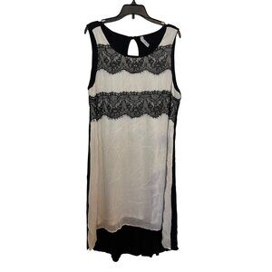Black & White Sleeveless Lace Panel Dress With Keyhole Back
